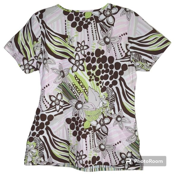 Cherokee Women's Scrub Top! Floral Pattern, Stripes, Faux Wrap, Like New - Picture 7 of 7